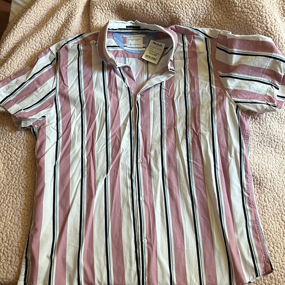 Pink striped mens button down
